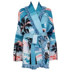 Pull Cardigan à ceinture ALANUI en cachemire bleu SUNSET LANDSCAPE L