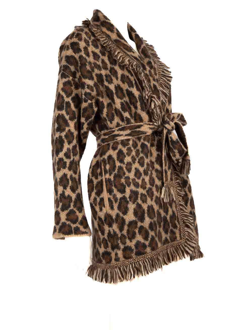 CONDITION is Very good. Hardly any visible wear to the cardigan is evident. However, due to poor storage, the right side of the composition label has been detached on this used Alanui designer resale item.
 
 
 
 Details
 
 
 Brown
 
 Alpaca wool
 
