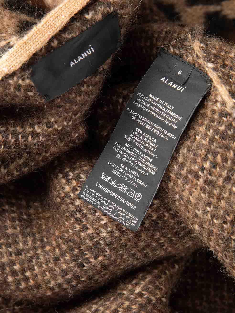 Alanui Brown Leopard Fringe Trim Knit Cardigan Size S 1