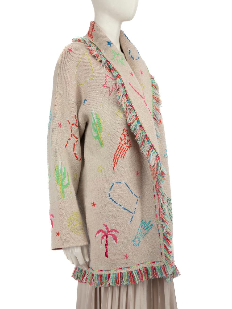 CONDITION is Very good. Minimal wear to the cardigan is evident. There are two pulls to the weave, on the inside on the centre back and the front left panel. The wool also has slight pilling mainly around the sleeve area on this used Alanui designer