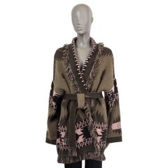 ALANUI green cashmere ICON FRGINED Belted Cardigan Jacket L