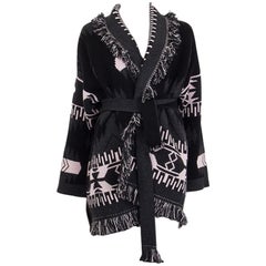ALANUI grau schwarz rosa Kaschmir ICON JACQUARD Fransen Strickjacke Pullover M