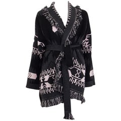 ALANUI grey black pink cashmere ICON JACQUARD Fringe Cardigan Sweater M