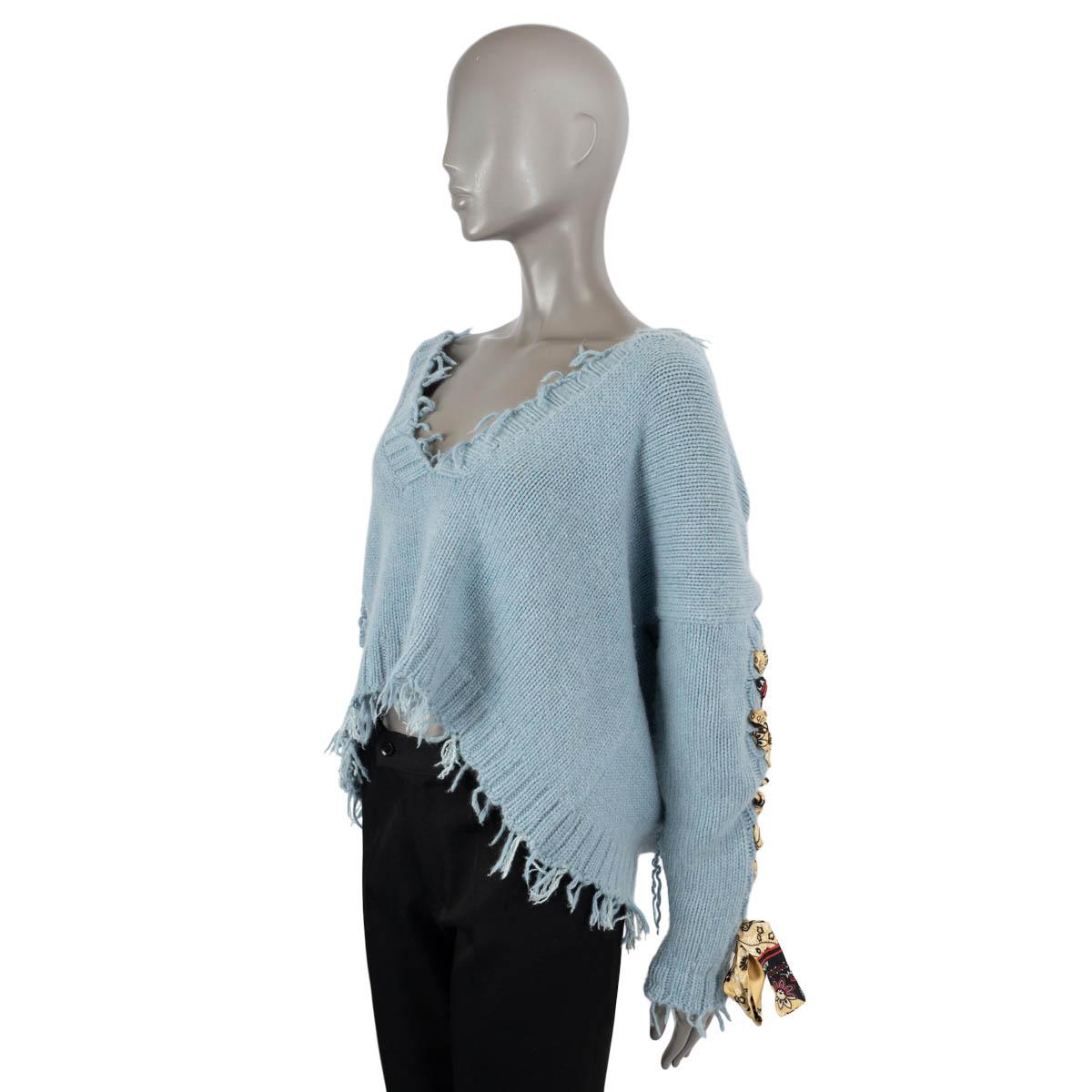 ALANUI light blue cashmere 2019 LACE UP SLEEVES CROPPED V-NECK Sweater S In Excellent Condition For Sale In Zürich, CH