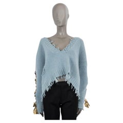 Vintage ALANUI light blue cashmere 2019 LACE UP SLEEVES CROPPED V-NECK Sweater S