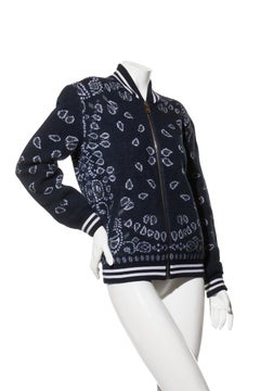 Alanui Navy Bandana Jacquard Wool-Blend Bomber Jacket FW2022 Size XS