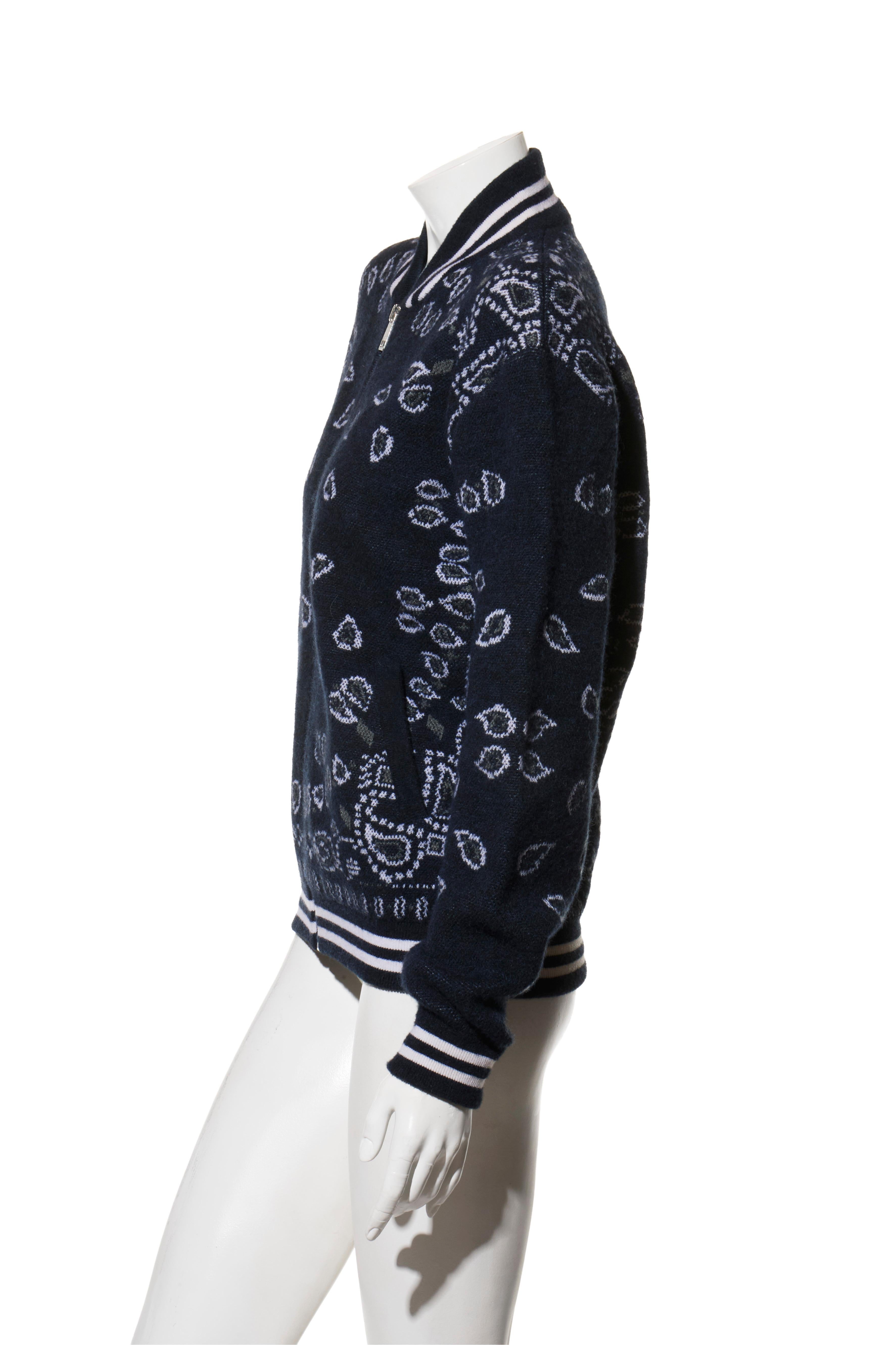 Alanui Navy Bandana Jacquard Wolle-Mischung Bomberjacke FW2022 Größe XS (Schwarz) im Angebot
