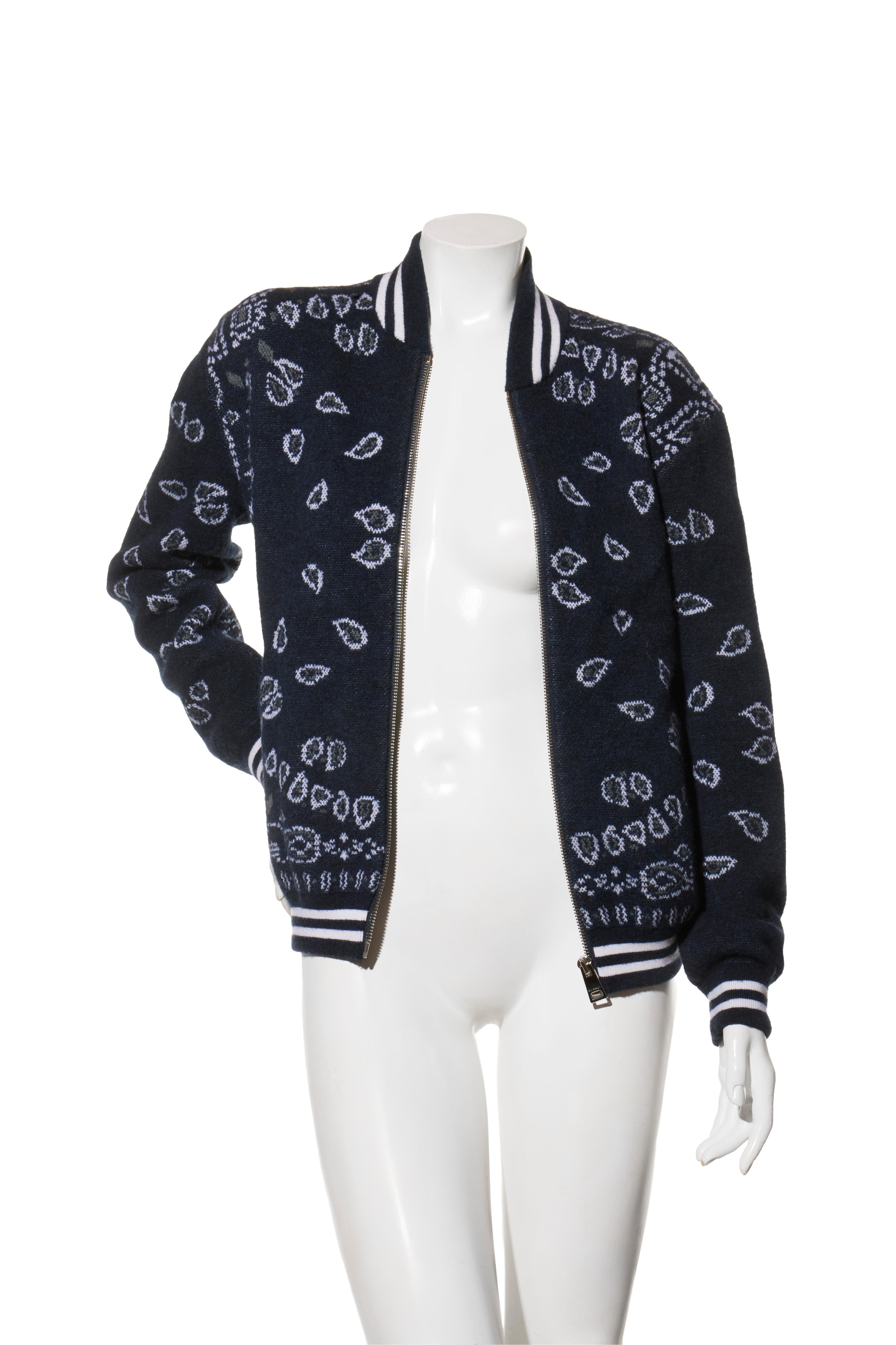 Alanui Navy Bandana Jacquard Wolle-Mischung Bomberjacke FW2022 Größe XS im Zustand „Gut“ im Angebot in Woodland Hills, CA