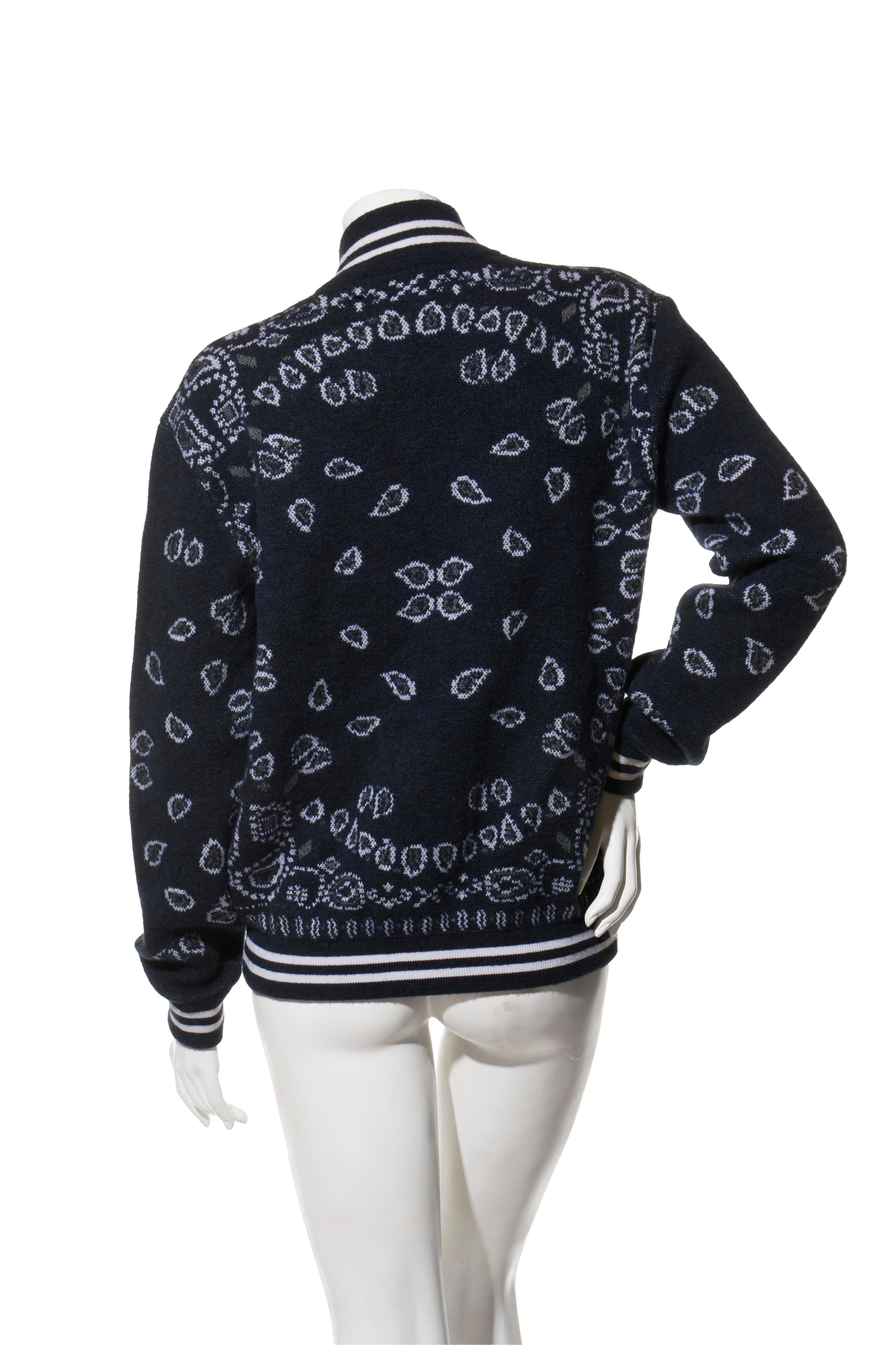 Alanui Navy Bandana Jacquard Wolle-Mischung Bomberjacke FW2022 Größe XS Damen im Angebot