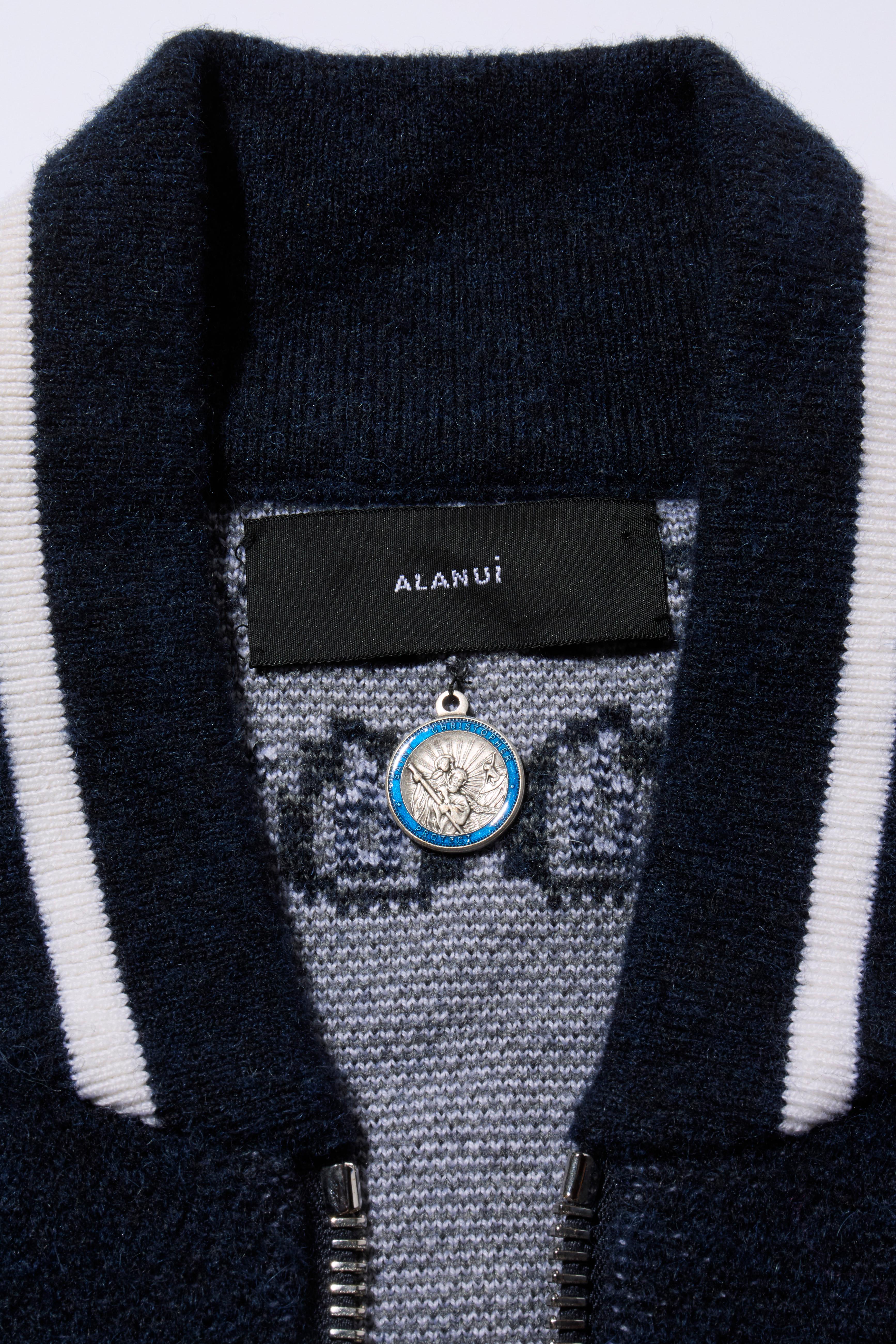 Alanui Navy Bandana Jacquard Wolle-Mischung Bomberjacke FW2022 Größe XS im Angebot 4