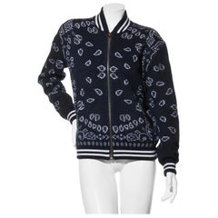 Alanui Navy Bandana Jacquard Wool-Blend Bomber Jacket FW2022 Size XS