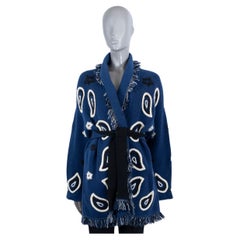 ALANUI Odyssey blue cashmere BANDANA JACQUARD FRINGED Cardigan Knit Jacket S