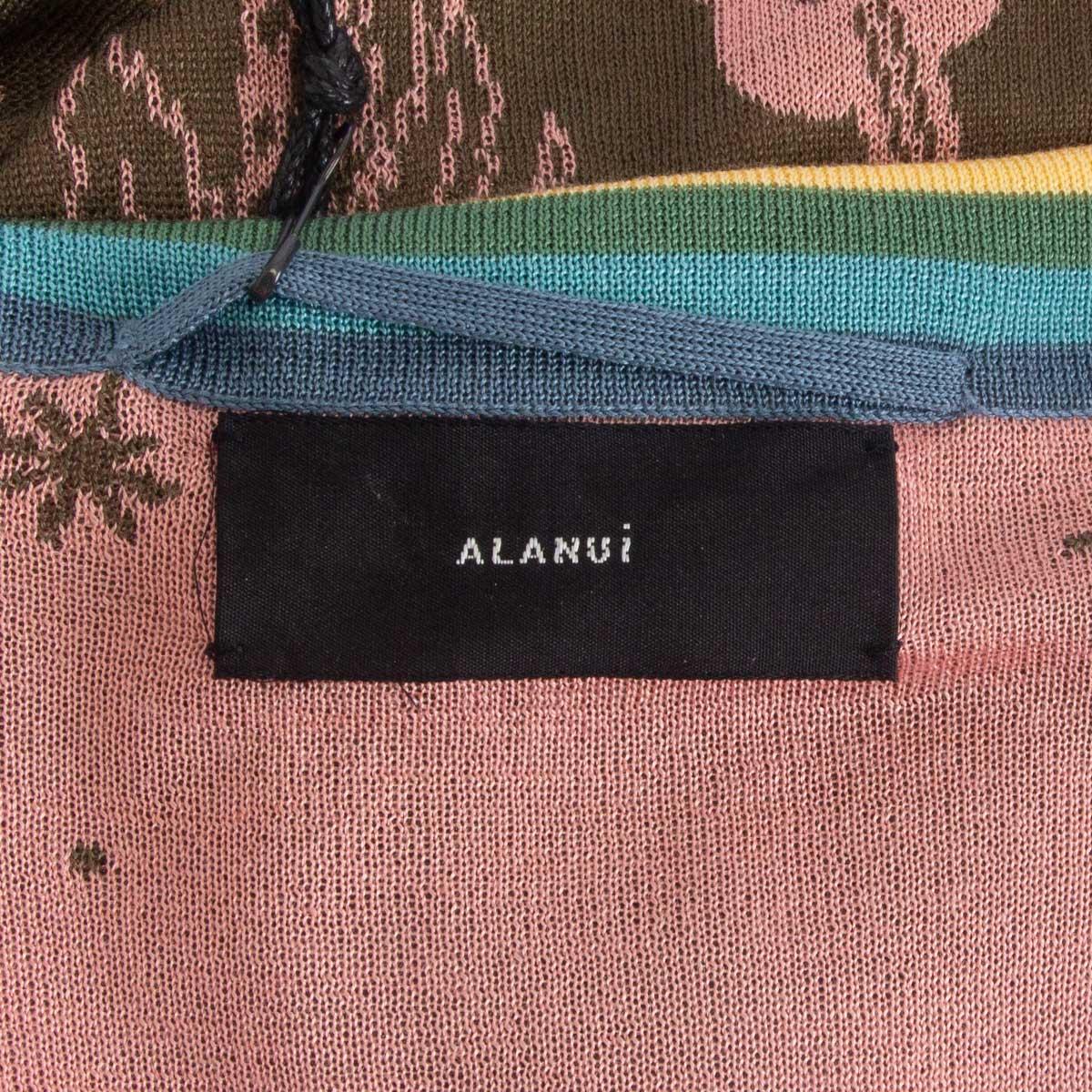 ALANUI olive green silk HAWAII MAP Kimono Knit Coat Jacket S In Excellent Condition In Zürich, CH