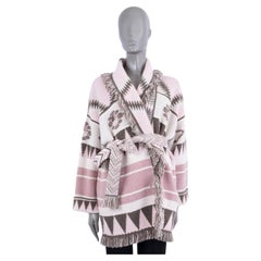 ALANUI pink cashmere ICON JACQUARD FRINGED Belted Cardigan Jacket L