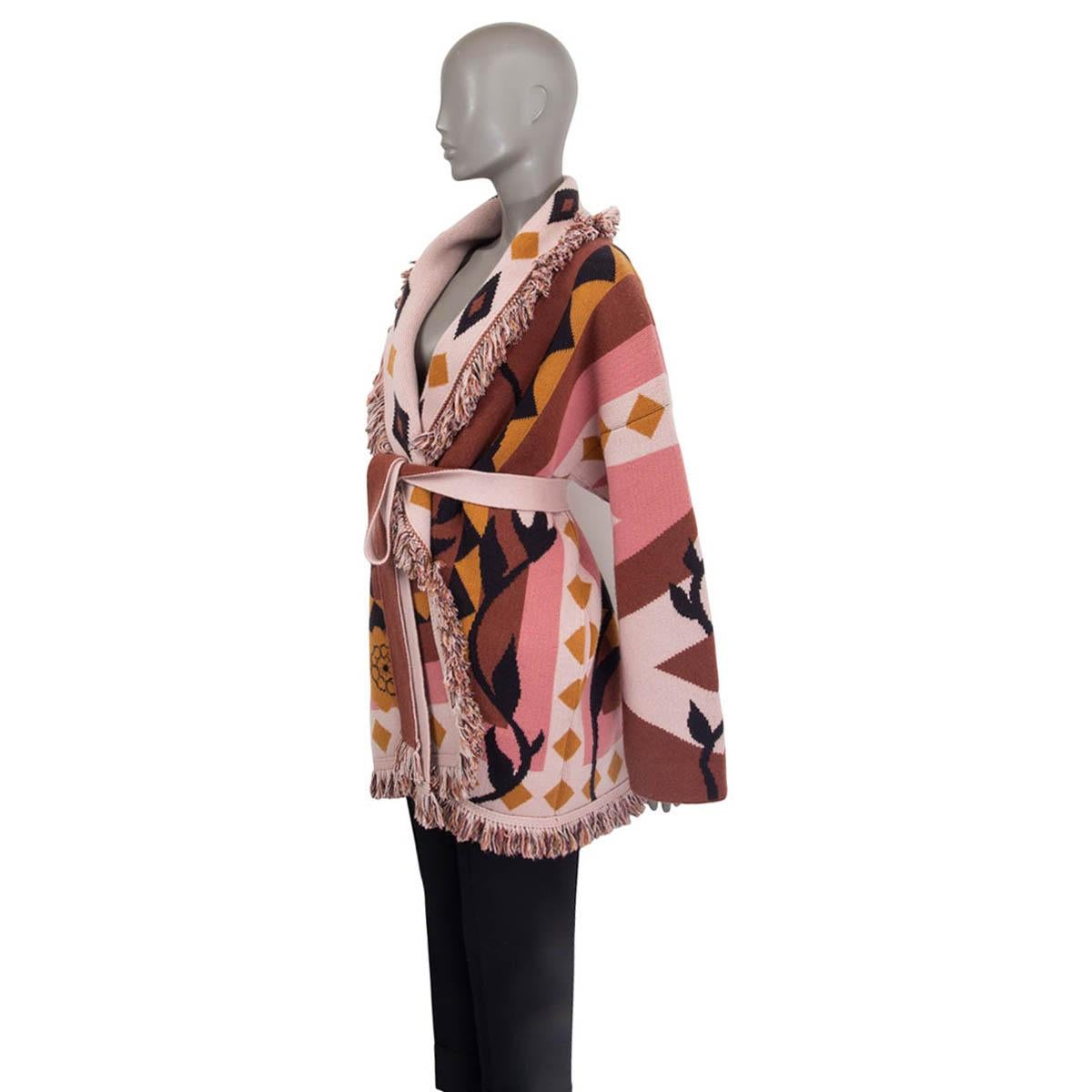 Brown ALANUI pink cashmere linen DESERT BLOOM Belted Cardigan Knit Jacket M