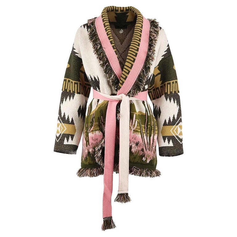 Alanui Saguro Lovers Belted Fringed Cashmere Jacquard Cardigan Small For  Sale at 1stDibs