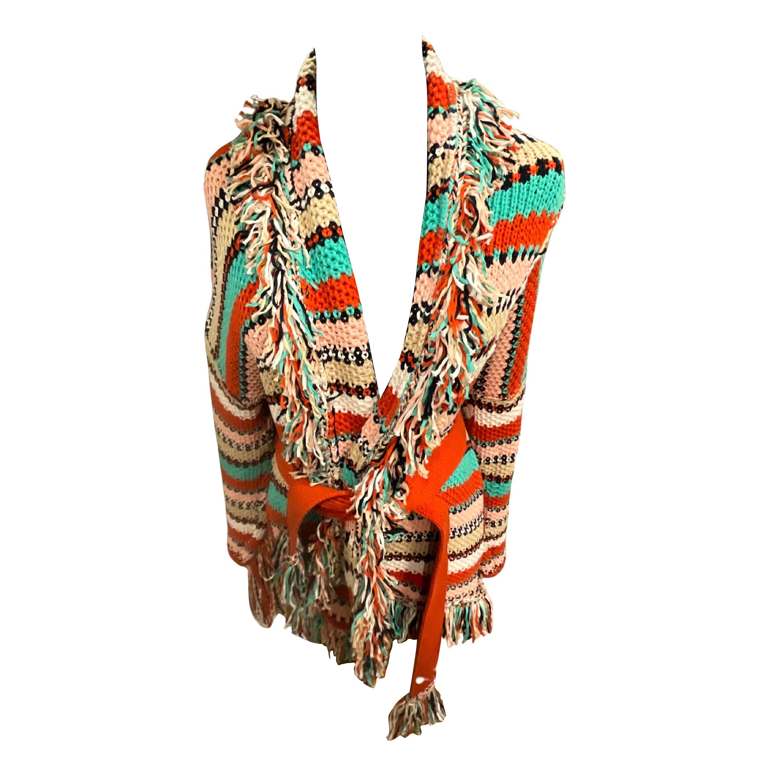 Alanui Sunny Stripes Strickjacke mit Gürtel Neu im Angebot