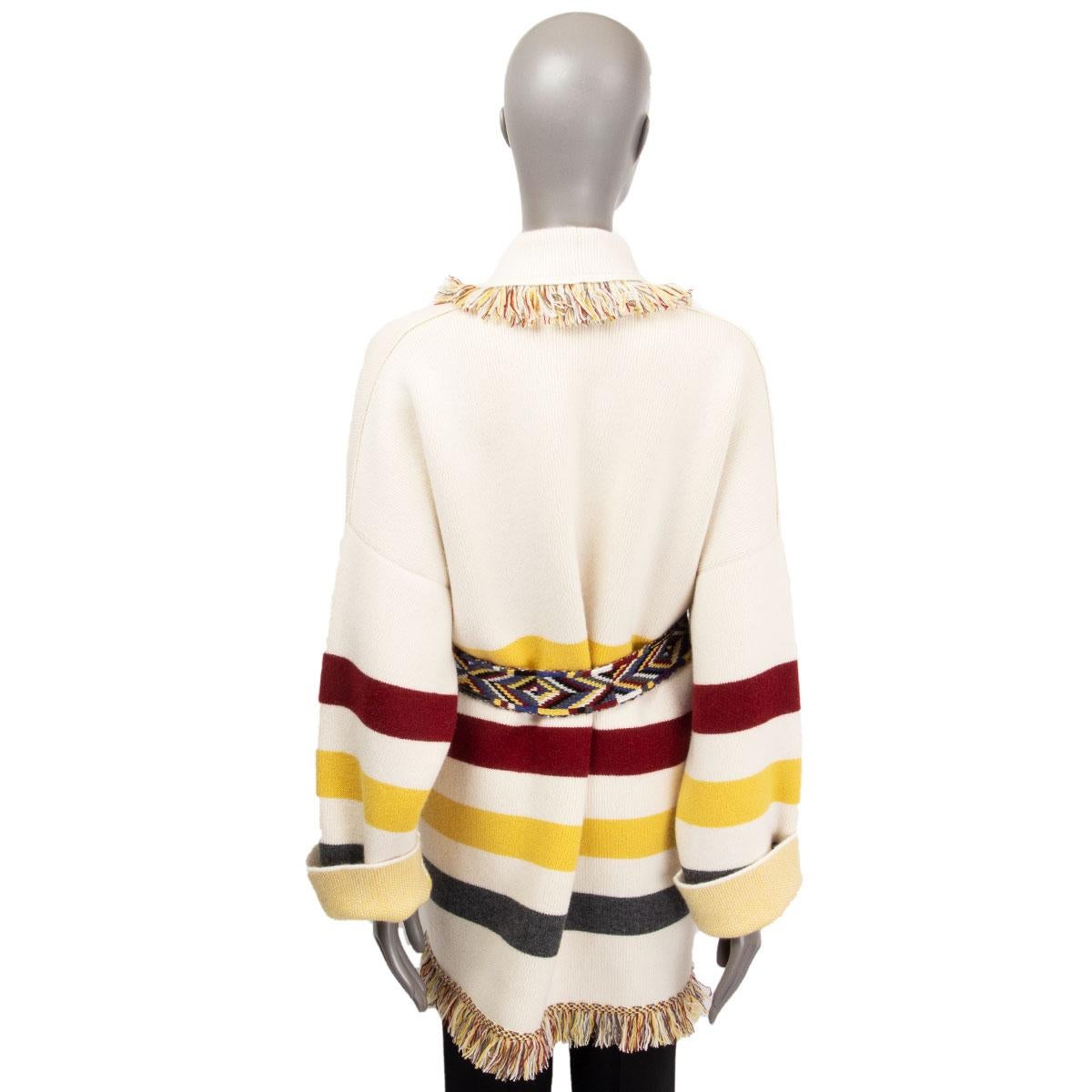 ALANUI cachemira blanca JACQUARD DE RAYAS Suéter Cardigan de flecos L en Excelente Estado en Zürich, CH
