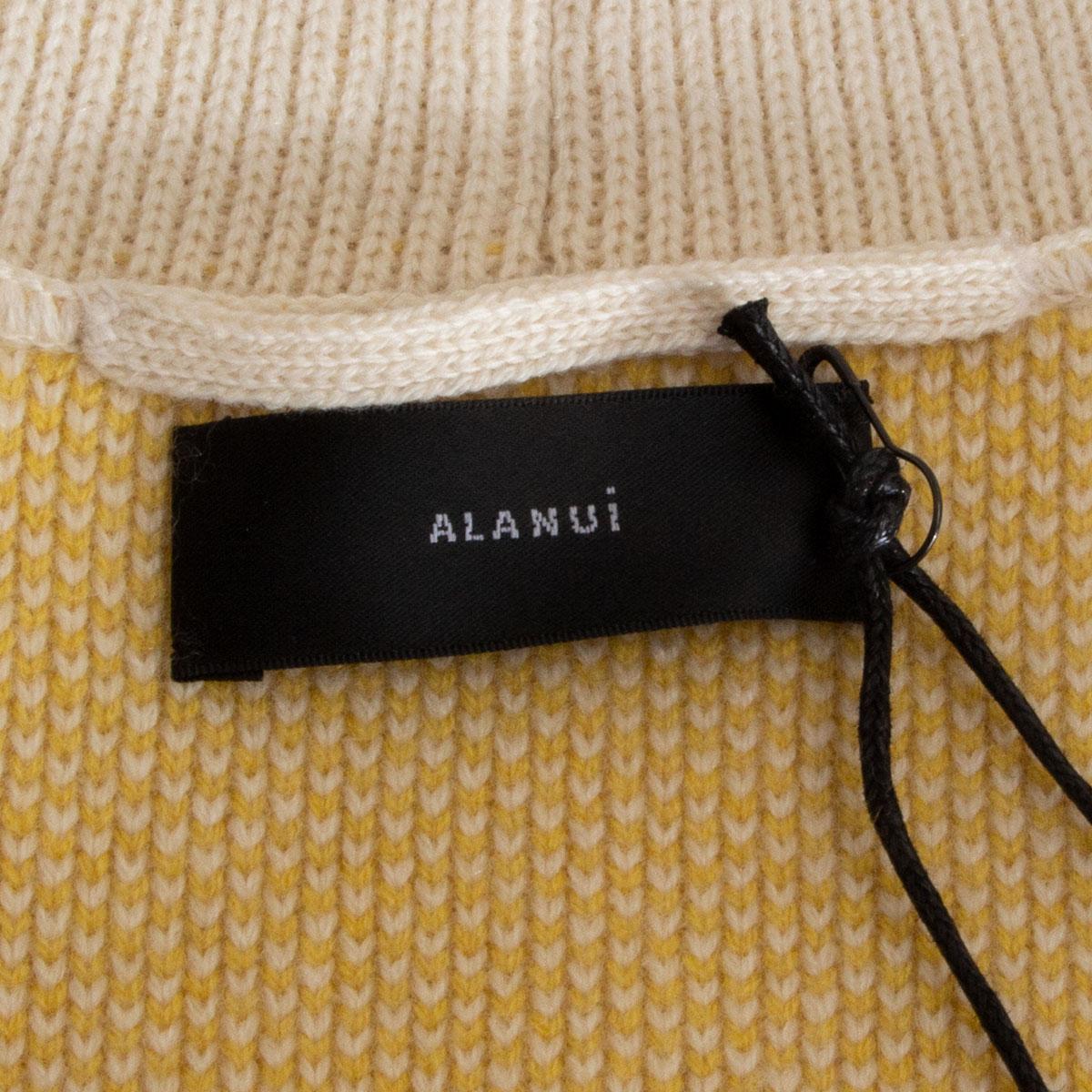 De las mujeres ALANUI cachemira blanca JACQUARD DE RAYAS Suéter Cardigan de flecos L