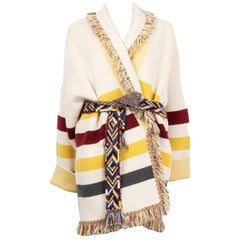 ALANUI white cashmere STRIPED JACQUARD Fringe Cardigan Sweater L