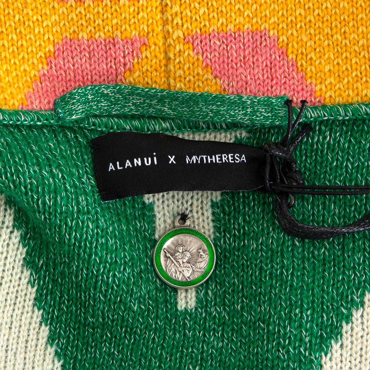ALANUI white green orange cashmere ICON JACQUARD Belted Cardigan Knit Jacket L For Sale 1