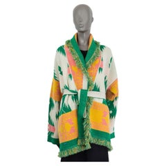 ALANUI white green orange cashmere ICON JACQUARD Belted Cardigan Knit Jacket L