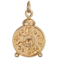 Alarm Clock Charm 14 Karat Yellow Gold Number Dial Estate Jewelry Pendant