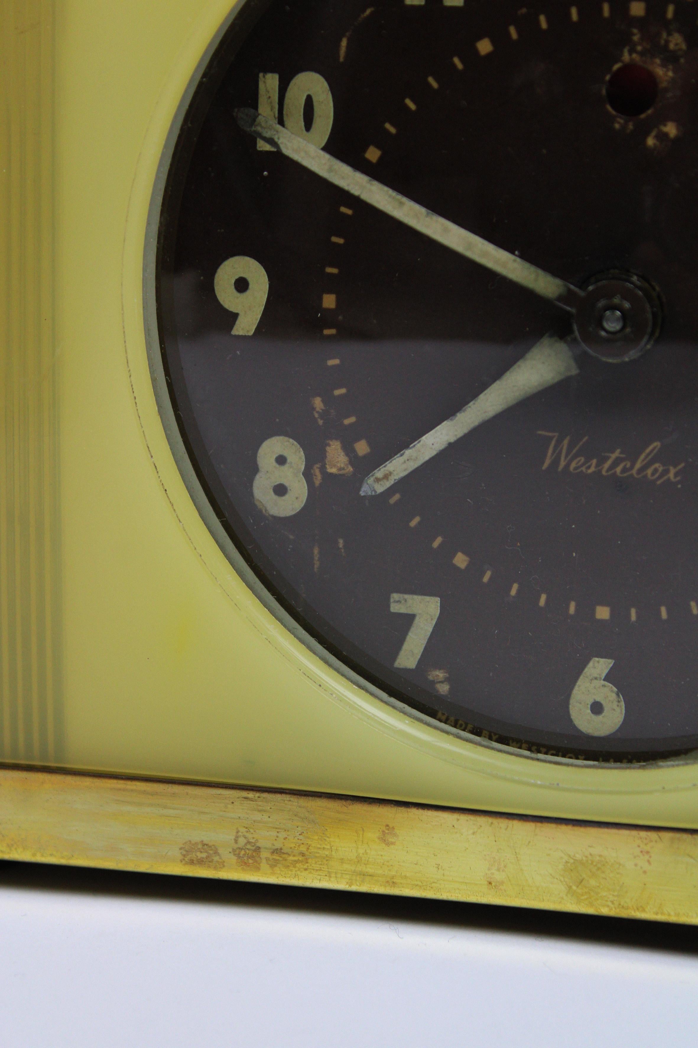 Alarm Clock MoonBeam Westclox Yellow Bakelite Vintage Art Deco 1950s For Sale 1
