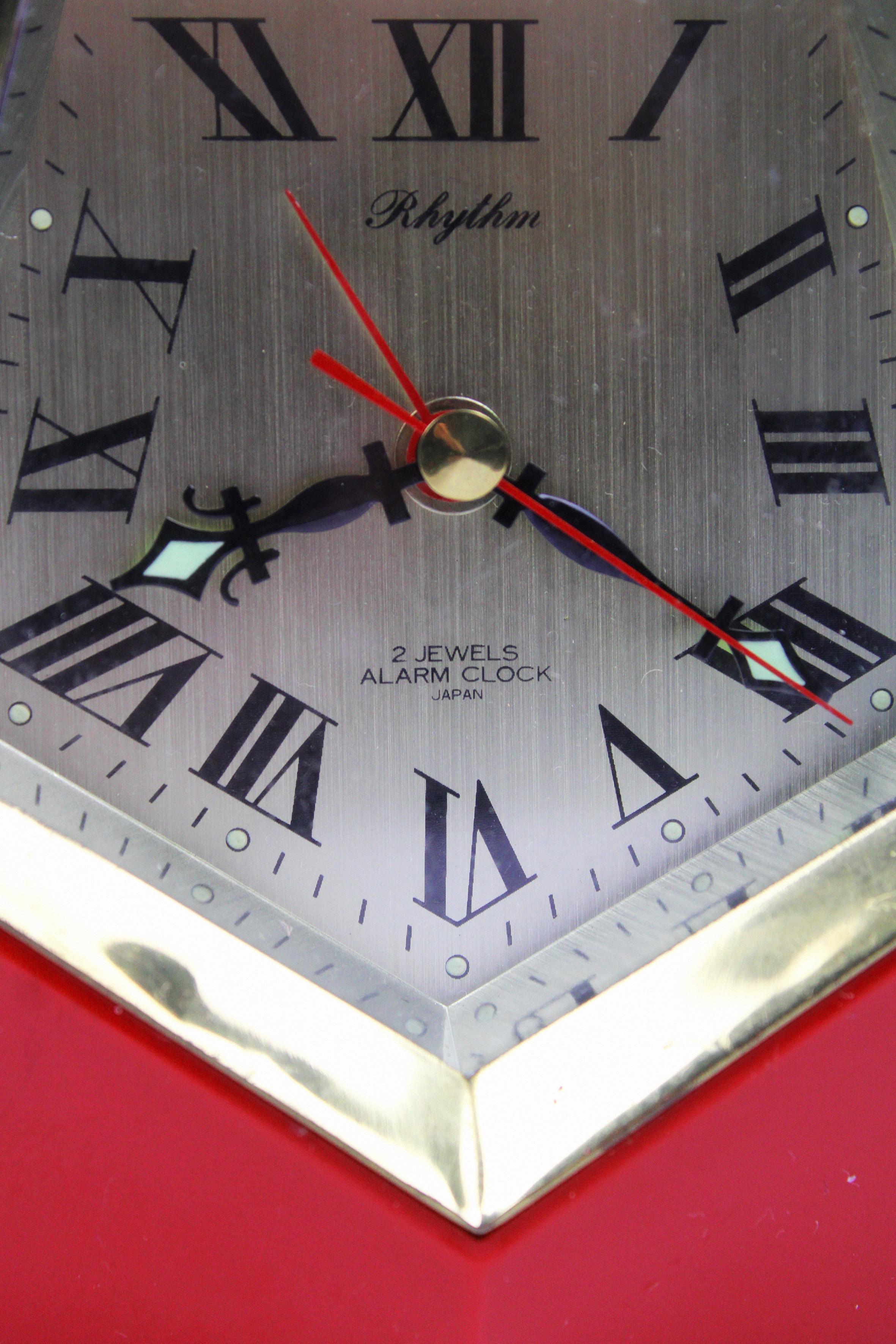Chrome Alarm Clock Rhythm 1960s Japan Vintage Red Gold Hexadecahedron