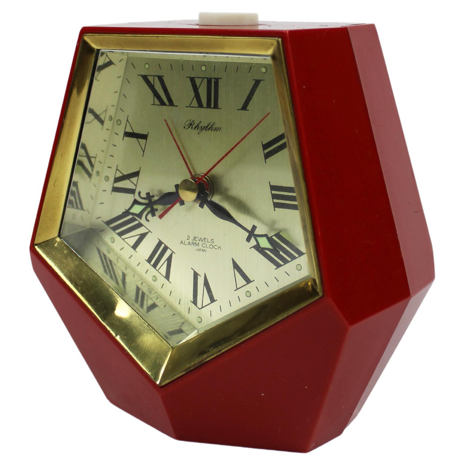 Alarm Clock Rhythm 1960s Japan Vintage Red Gold Hexadecahedron