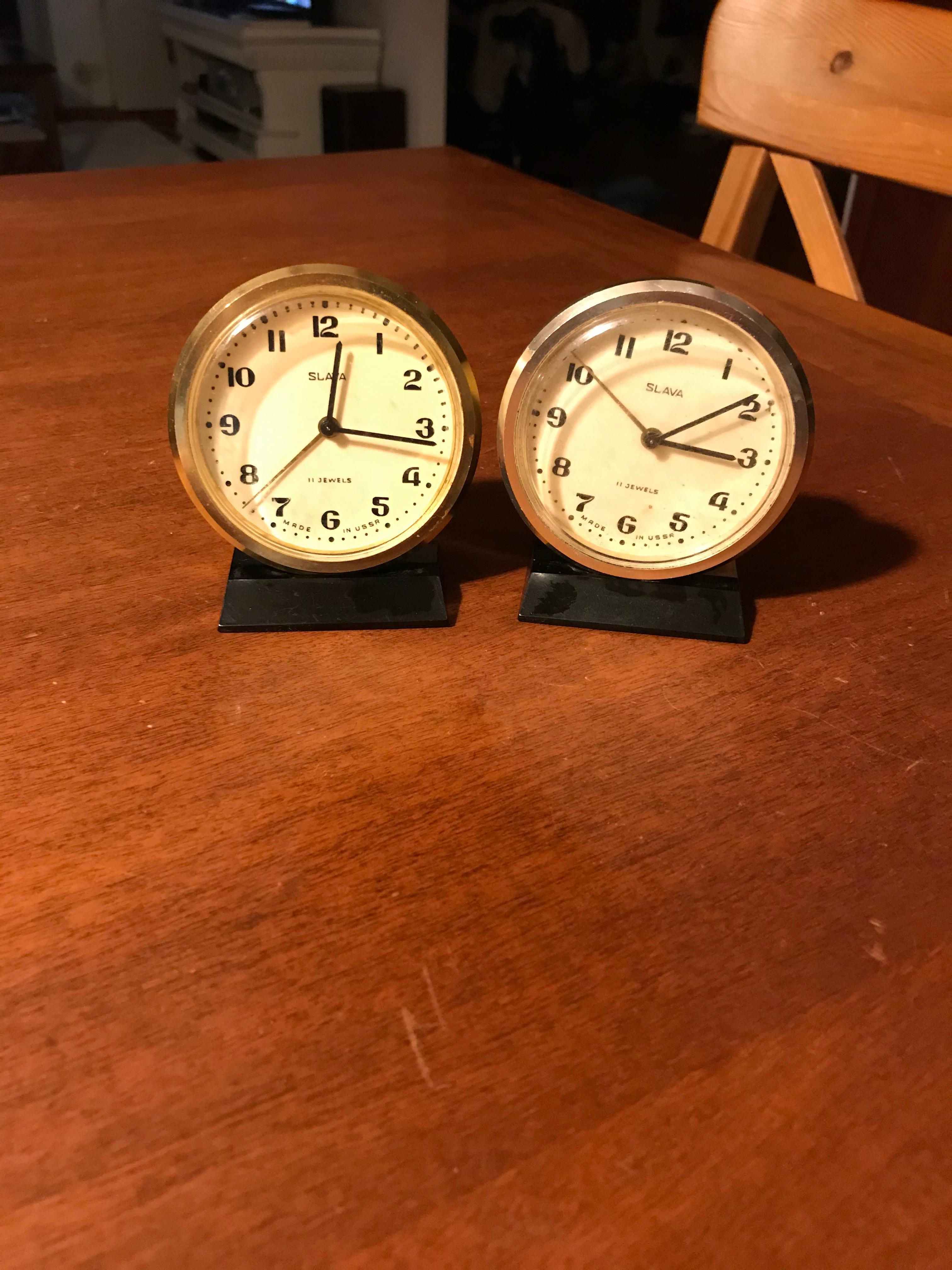 Mid-Century Modern Alarm Clock Slava Vintage Mechanical Slava For Sale