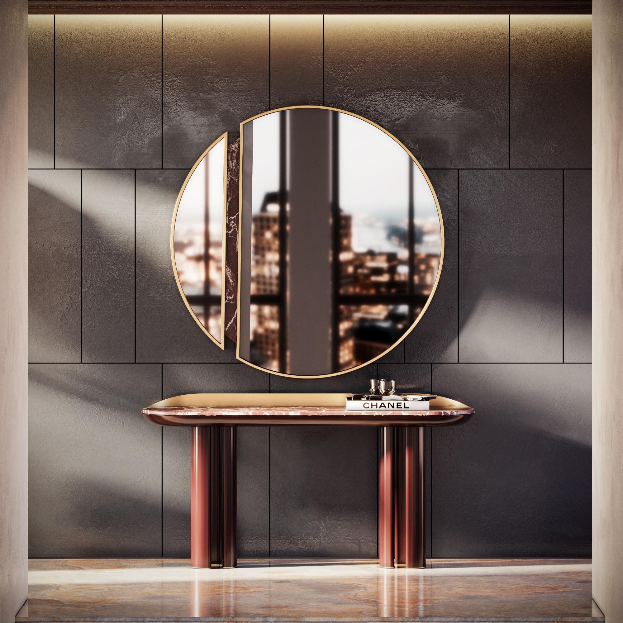 Miroir Alaska en laiton poli fabriqué au Portugal par Porus Studio en vente 2