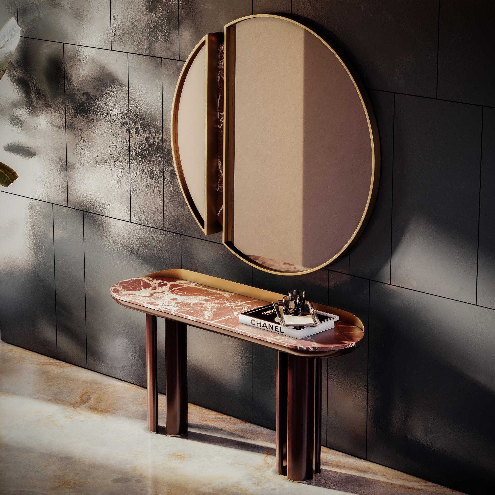Miroir Alaska en laiton poli fabriqué au Portugal par Porus Studio en vente 3