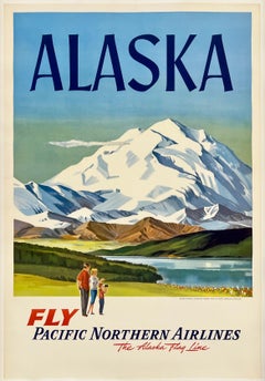 ALASKA - PACIFIC NORTHERN AIRLINES Original Vintage Airline Travel MCM Poster