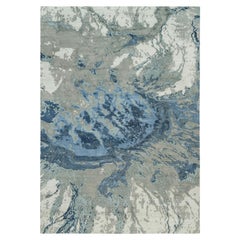 Alaskan Blue Abstract Galaxy Design Wool and Silk Hand Knotsted Oriental Rug (tapis oriental en laine et soie)