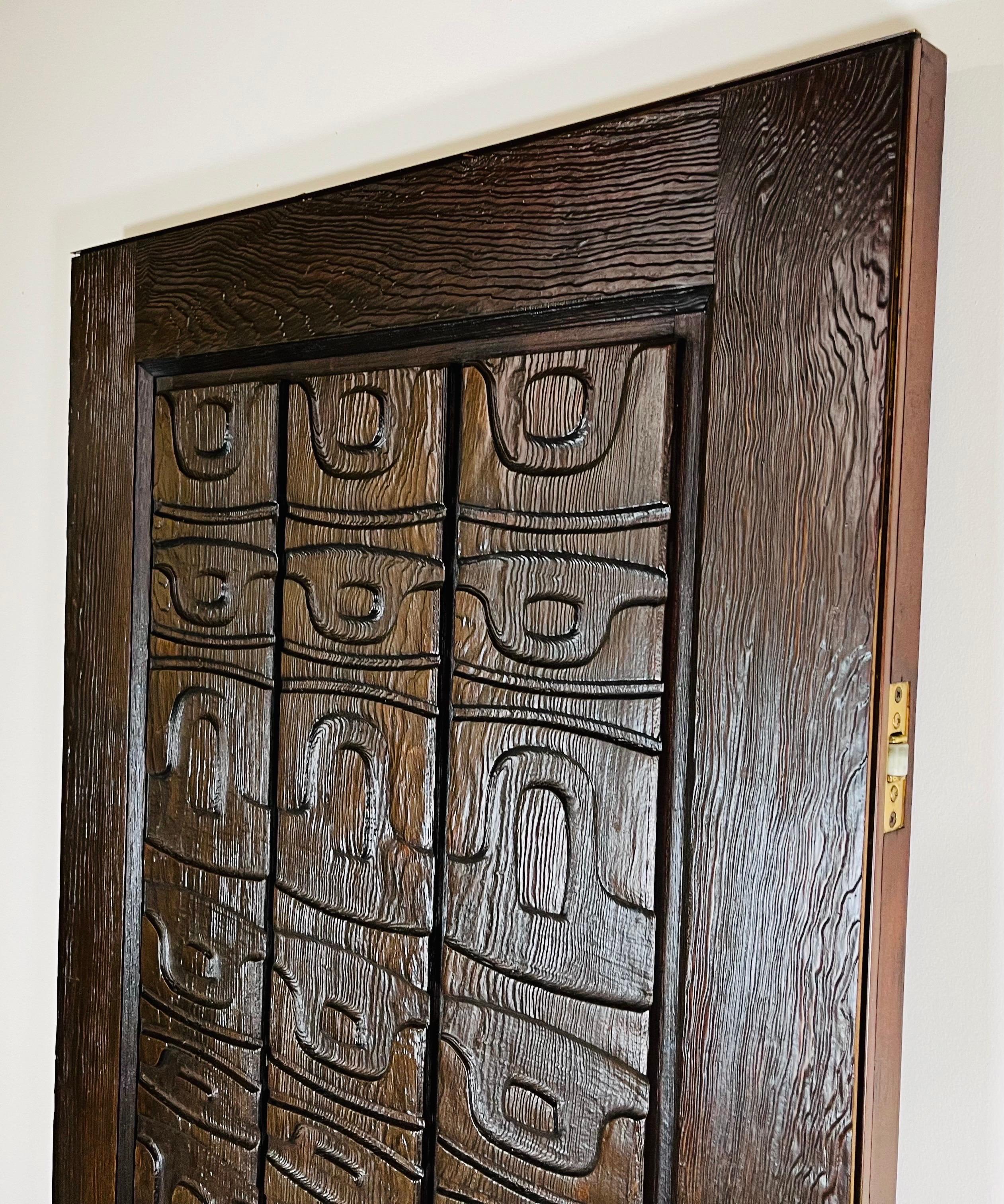 Alaskan Studio Carved Redwood Outer Door In The Manner Of Ackerman-Panelcarve  For Sale 2
