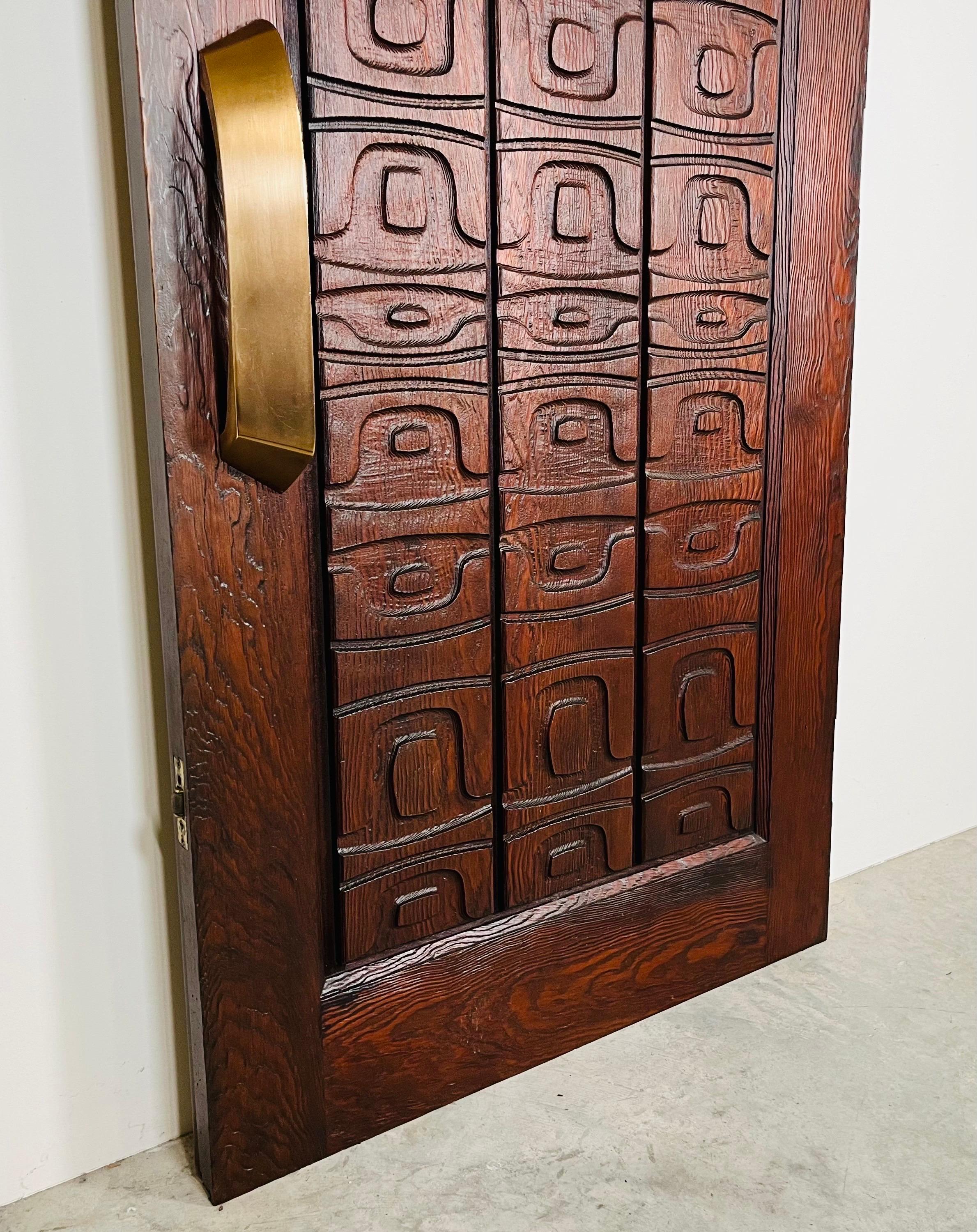 Mid-Century Modern Alaskan Studio Carved Redwood Outer Door In The Manner Of Ackerman-Panelcarve  For Sale
