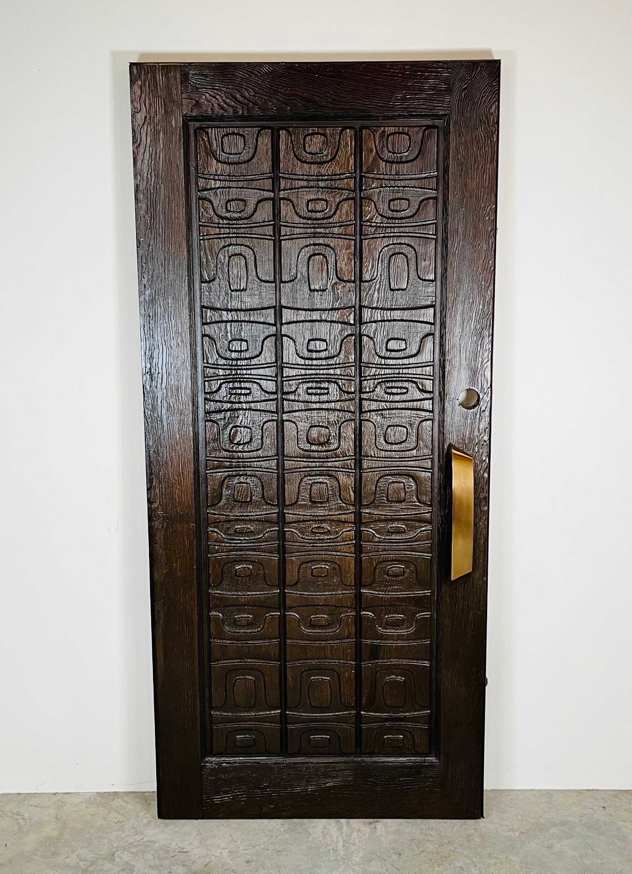 Alaskan Studio Carved Redwood Outer Door In The Manner Of Ackerman-Panelcarve  In Excellent Condition For Sale In Southampton, NJ