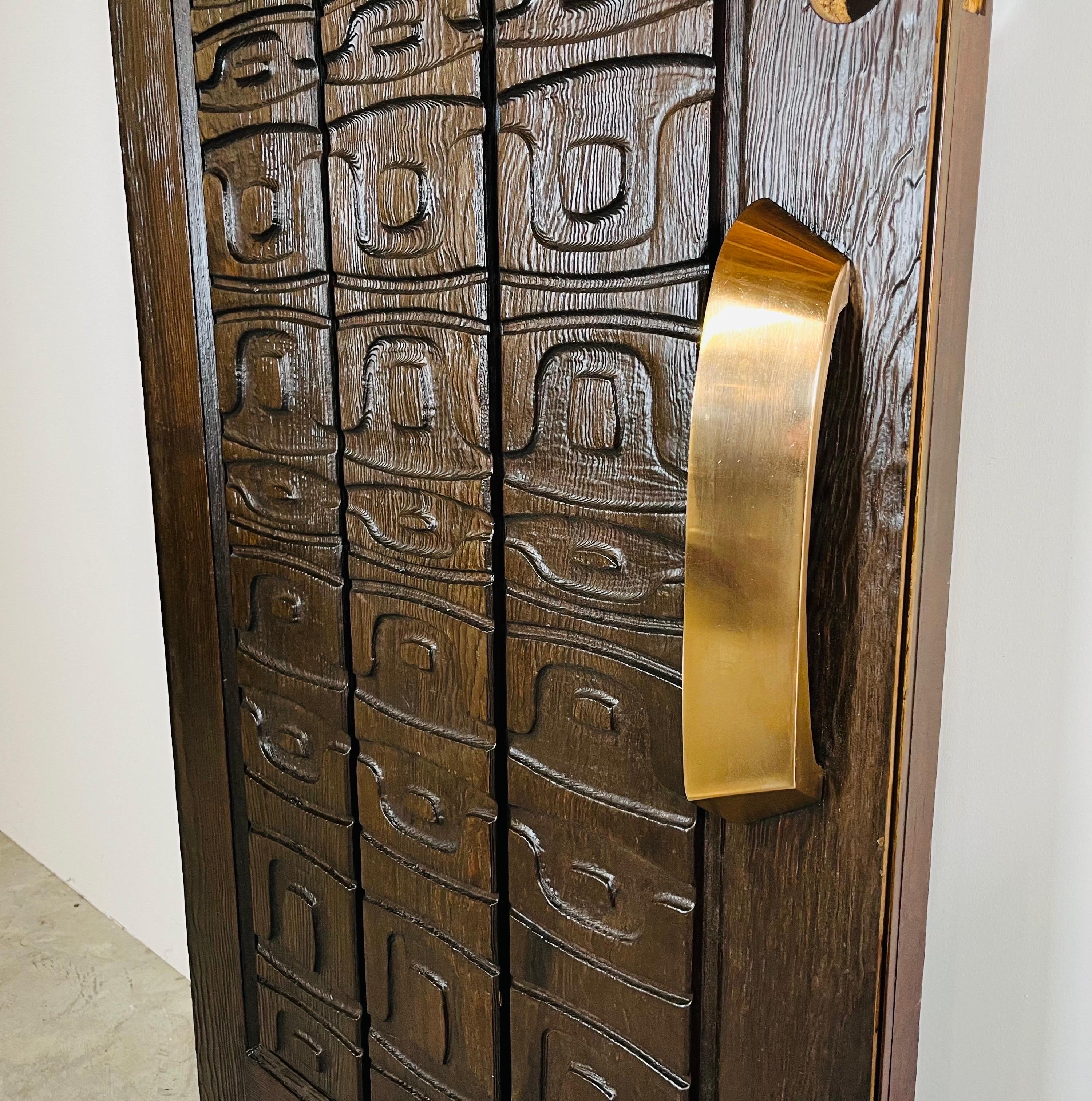 Alaskan Studio Carved Redwood Outer Door In The Manner Of Ackerman-Panelcarve  For Sale 1