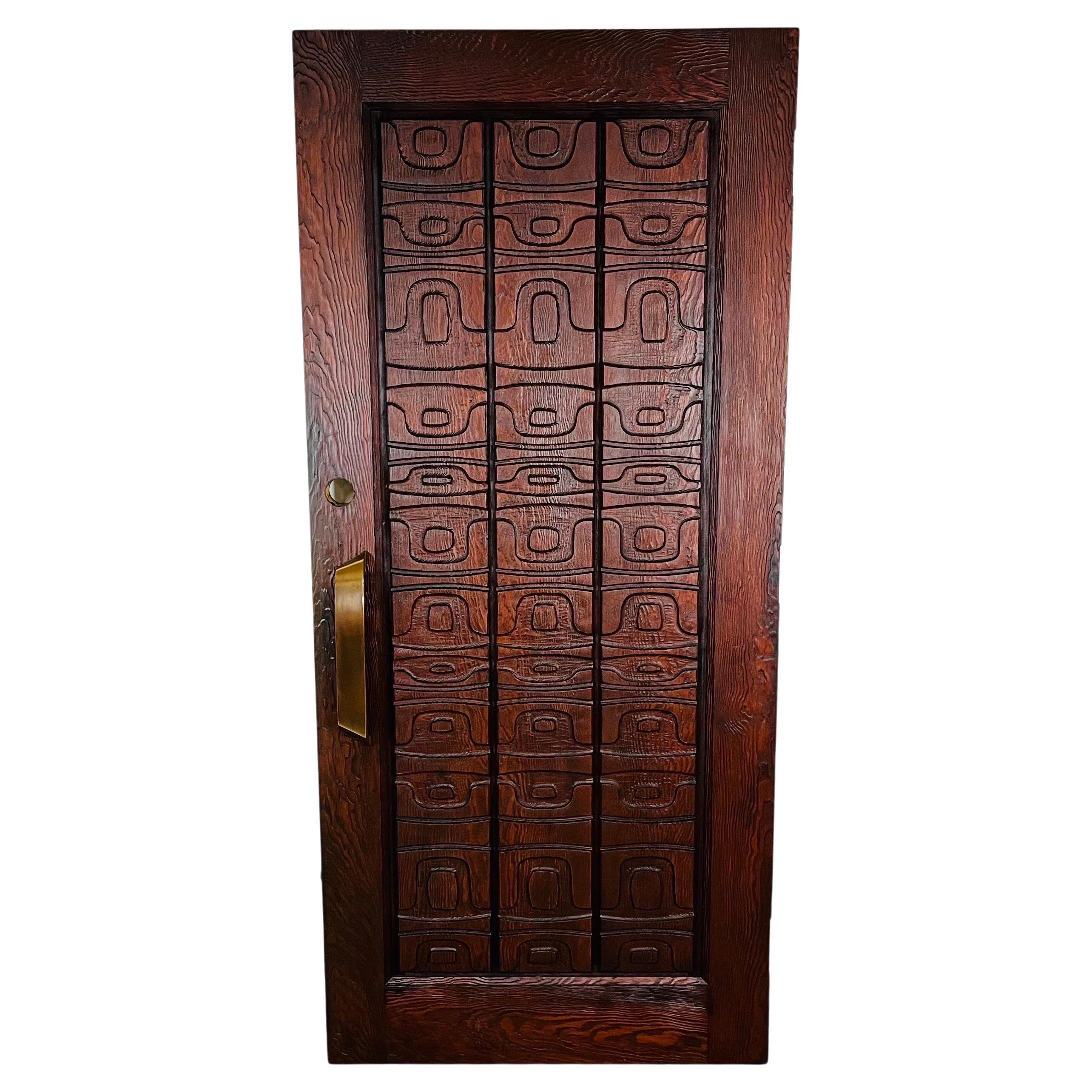 Alaskan Studio Carved Redwood Outer Door In The Manner Of Ackerman-Panelcarve  For Sale