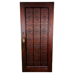 Vintage Alaskan Studio Carved Redwood Outer Door In The Manner Of Ackerman-Panelcarve 