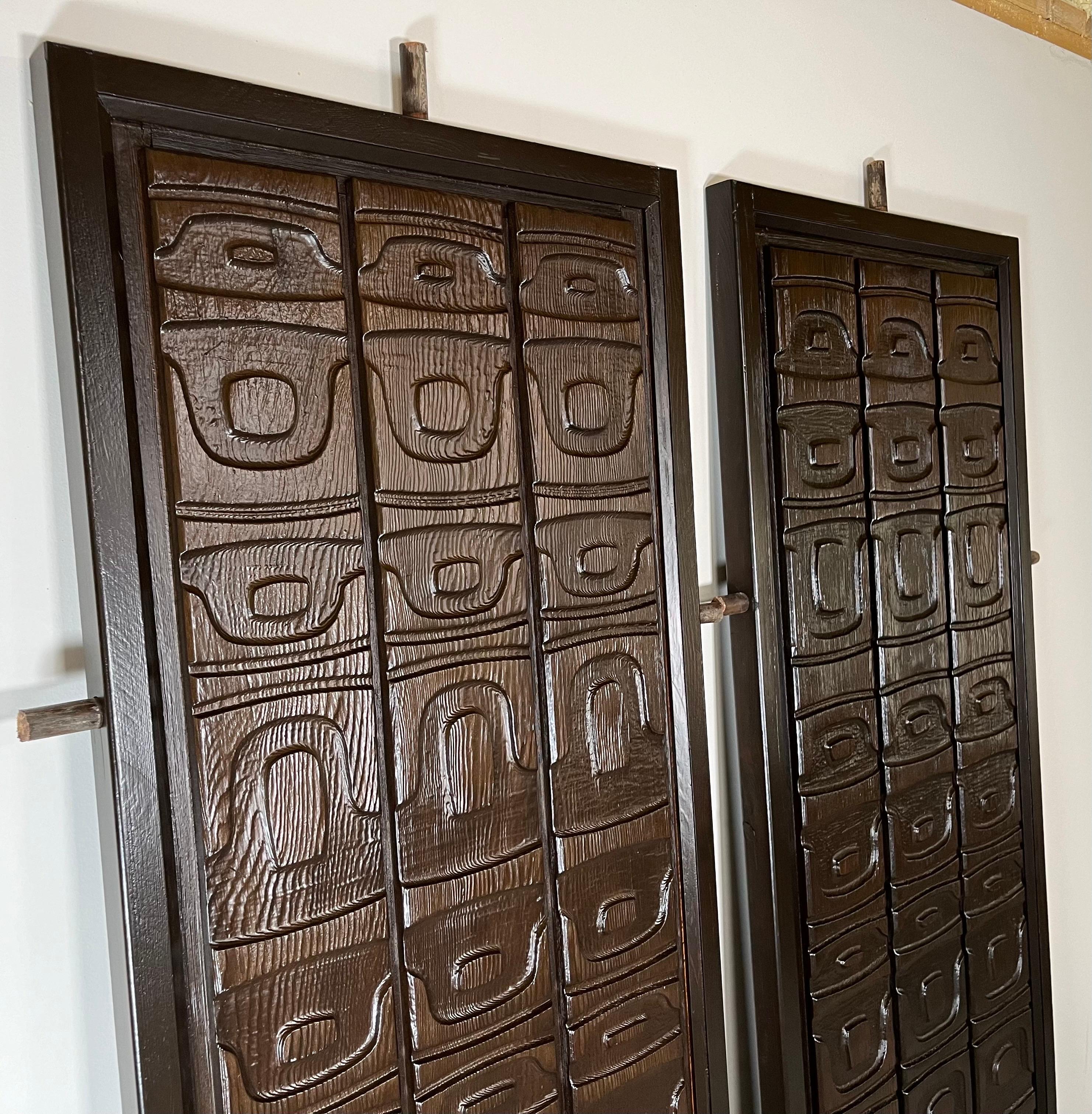 Alaskan Studio Carved Redwood Panels In The Manner Of Ackerman-Panelcarve  For Sale 2