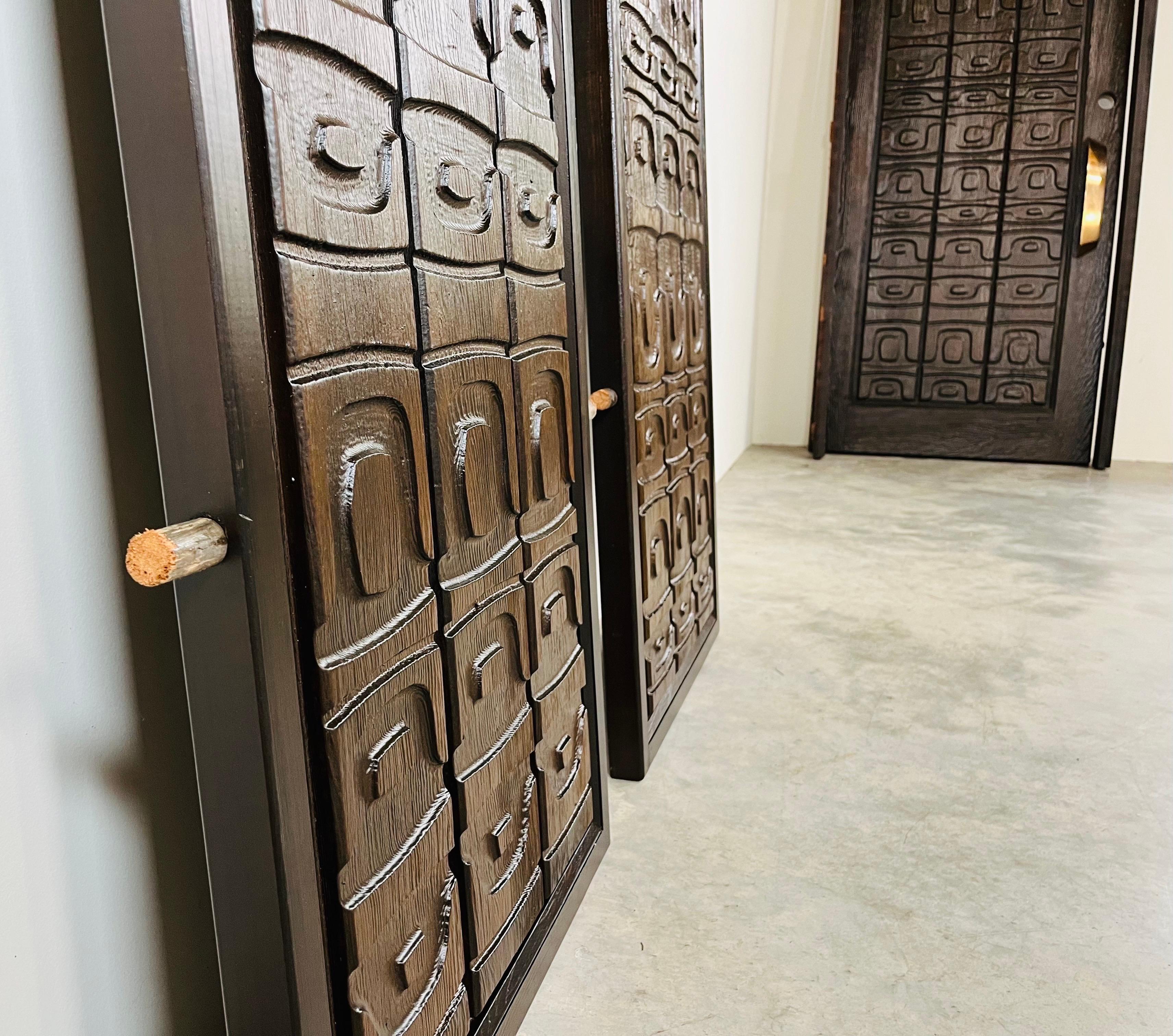 Mid-Century Modern Alaskan Studio Carved Redwood Panels In The Manner Of Ackerman-Panelcarve  For Sale
