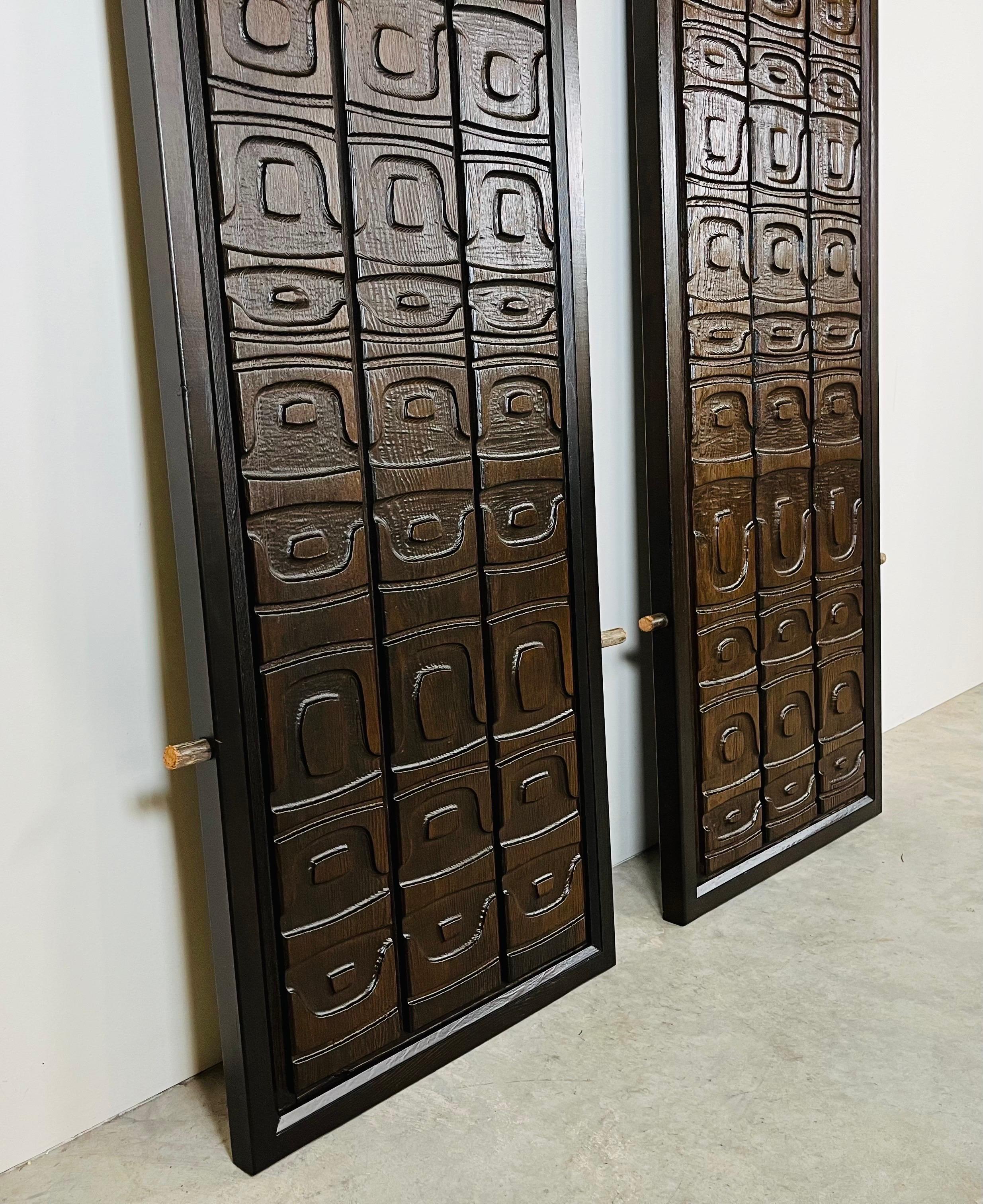American Alaskan Studio Carved Redwood Panels In The Manner Of Ackerman-Panelcarve  For Sale