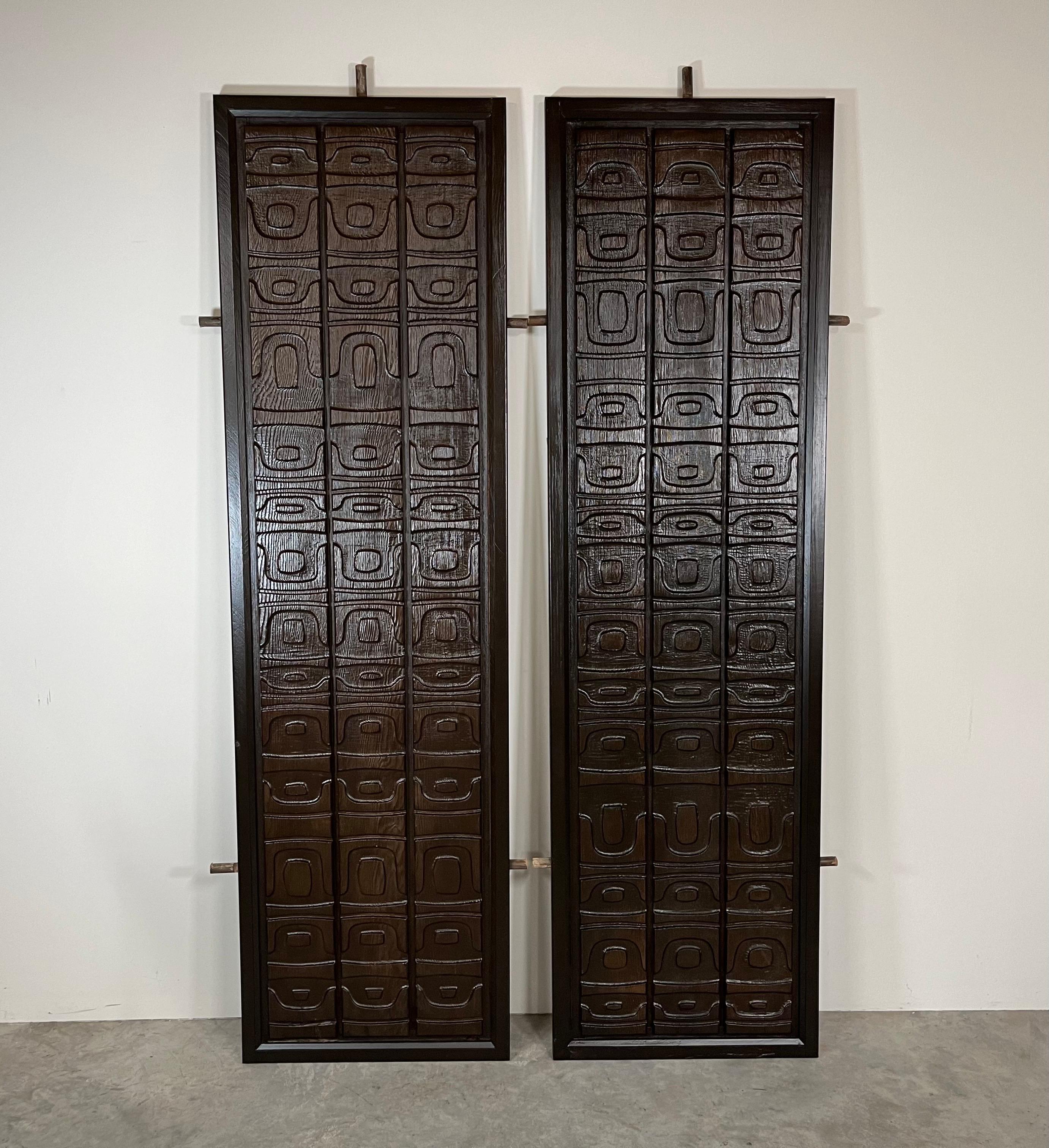 Wood Alaskan Studio Carved Redwood Panels In The Manner Of Ackerman-Panelcarve  For Sale