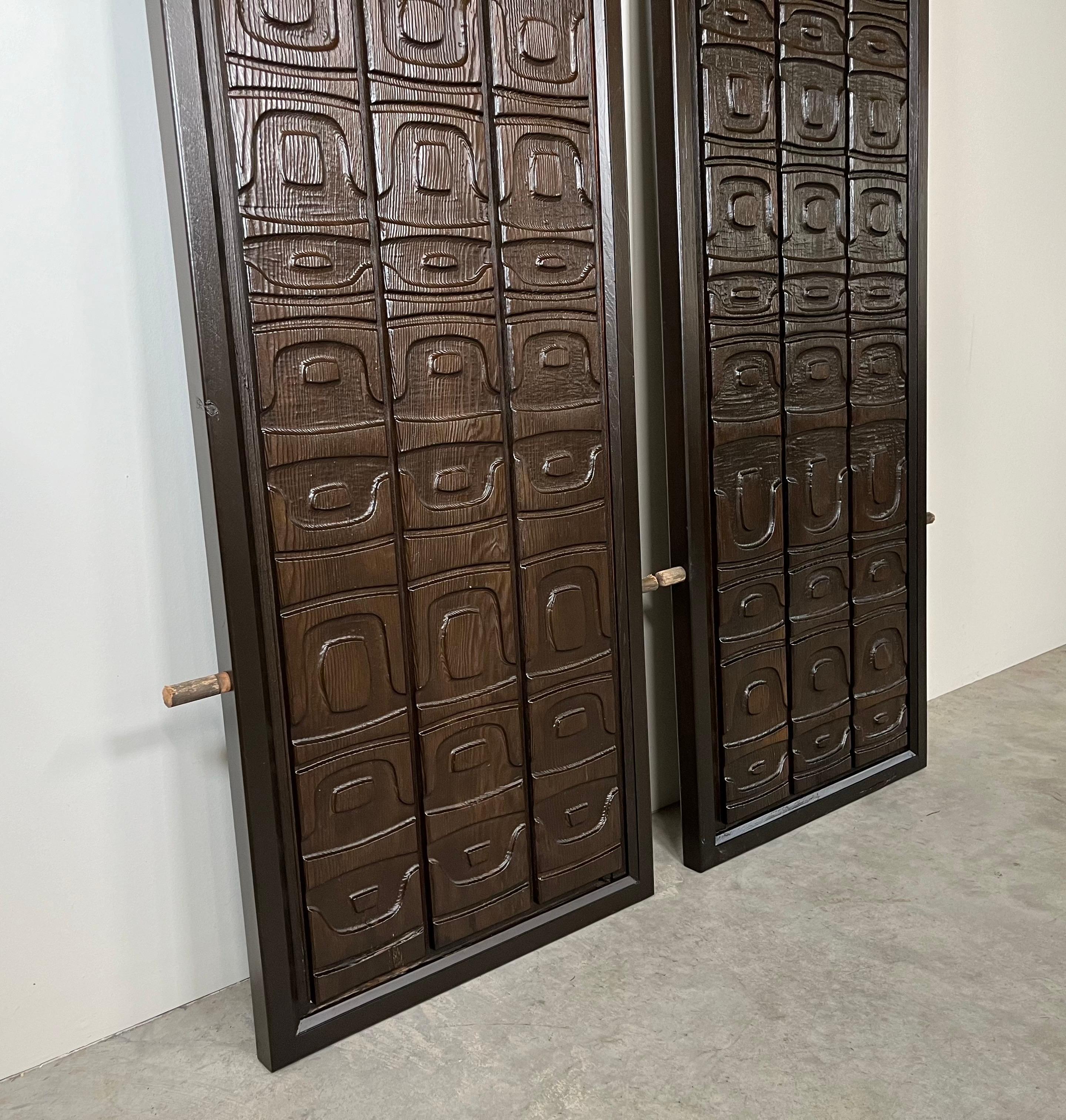 Alaskan Studio Carved Redwood Panels In The Manner Of Ackerman-Panelcarve  For Sale 1