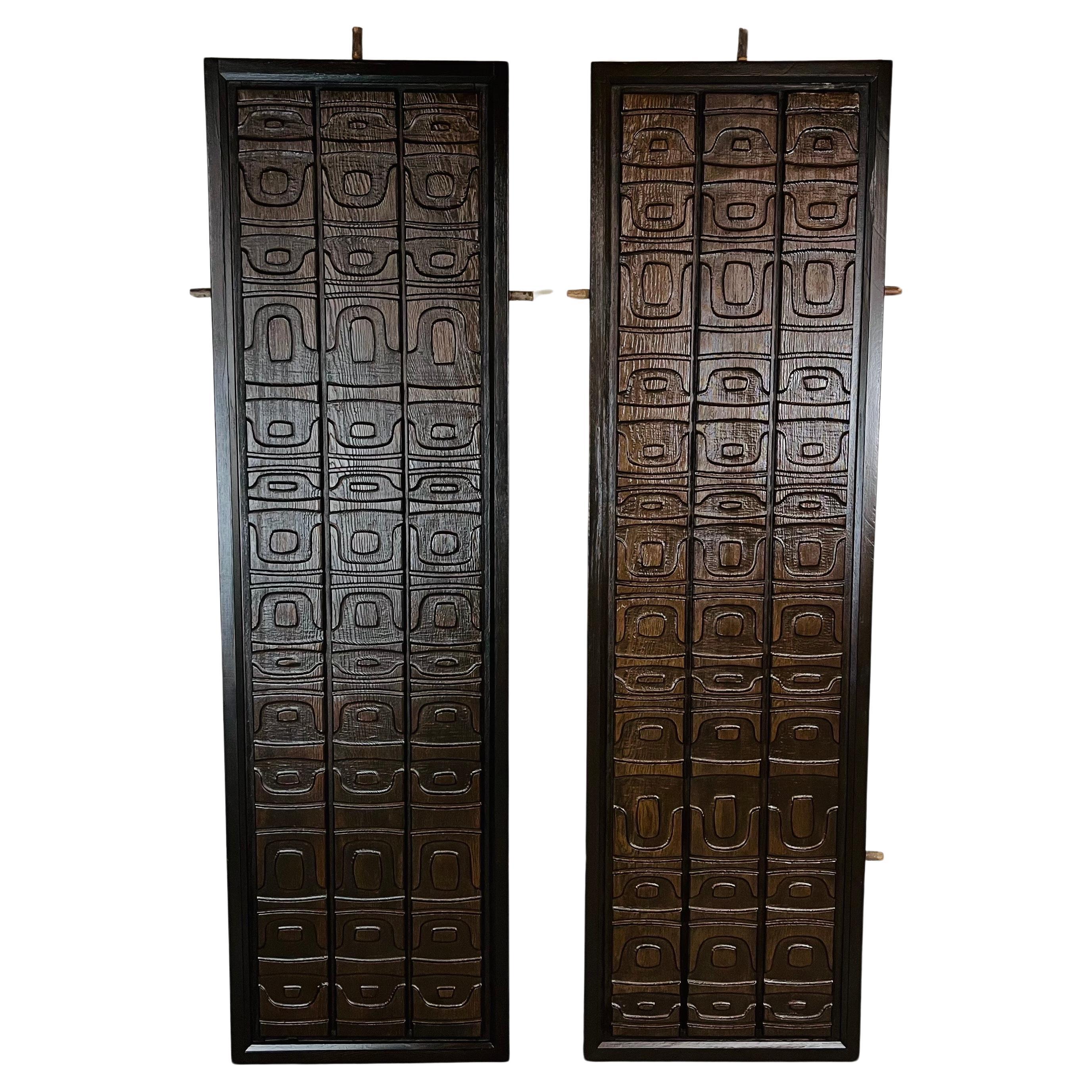 Alaskan Studio Carved Redwood Panels In The Manner Of Ackerman-Panelcarve  For Sale