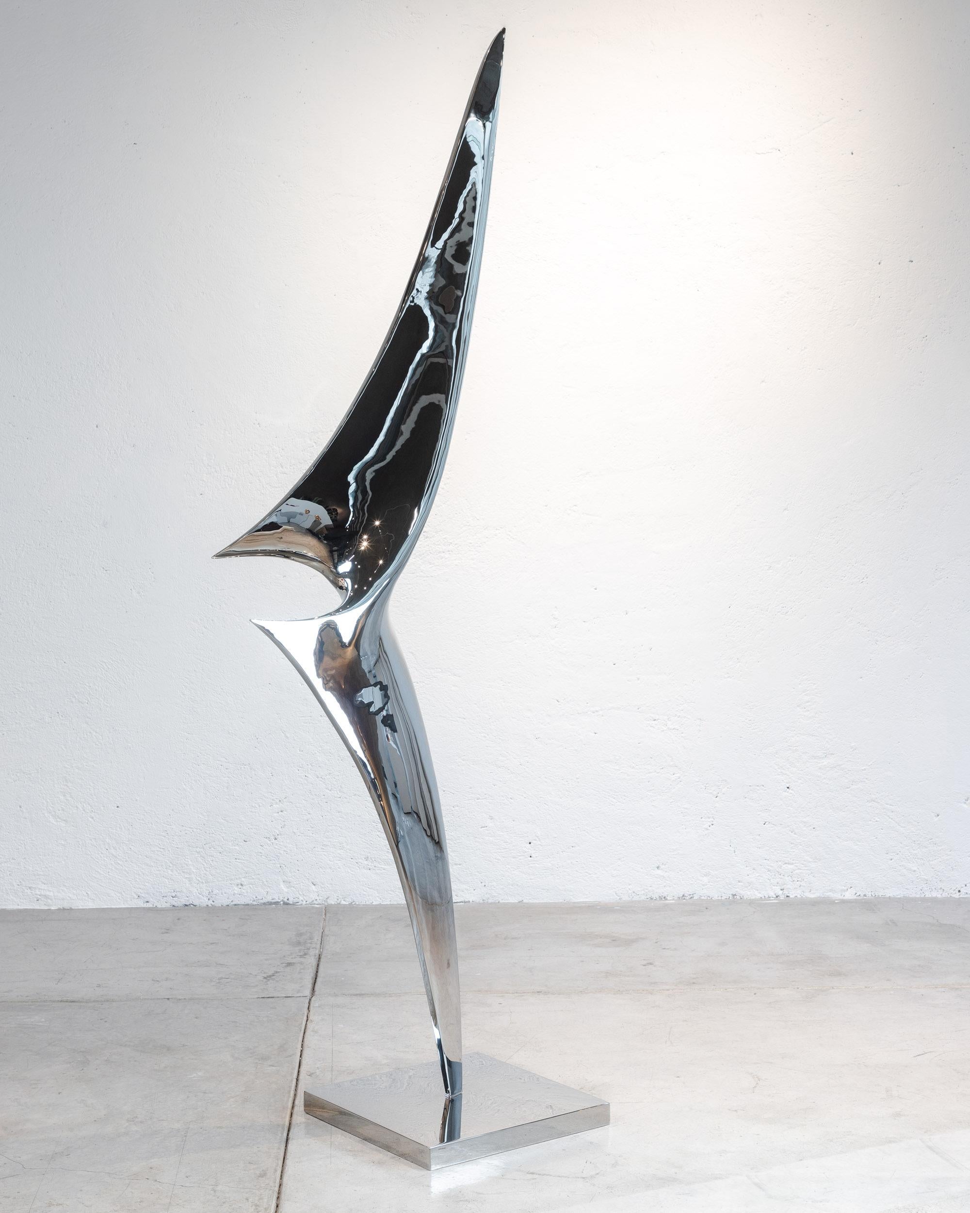 Nella forma eterea di Alata Celesti, la filosofia minimalista della collezione Geometra prende vita con un'eleganza ipnotica. Questa scultura, realizzata in acciaio inossidabile lucidato, è una testimonianza della perfetta fusione tra arte e