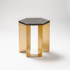 "ALATO" Modern Metal Side table with Shiny gold Chrome and Black Marble top