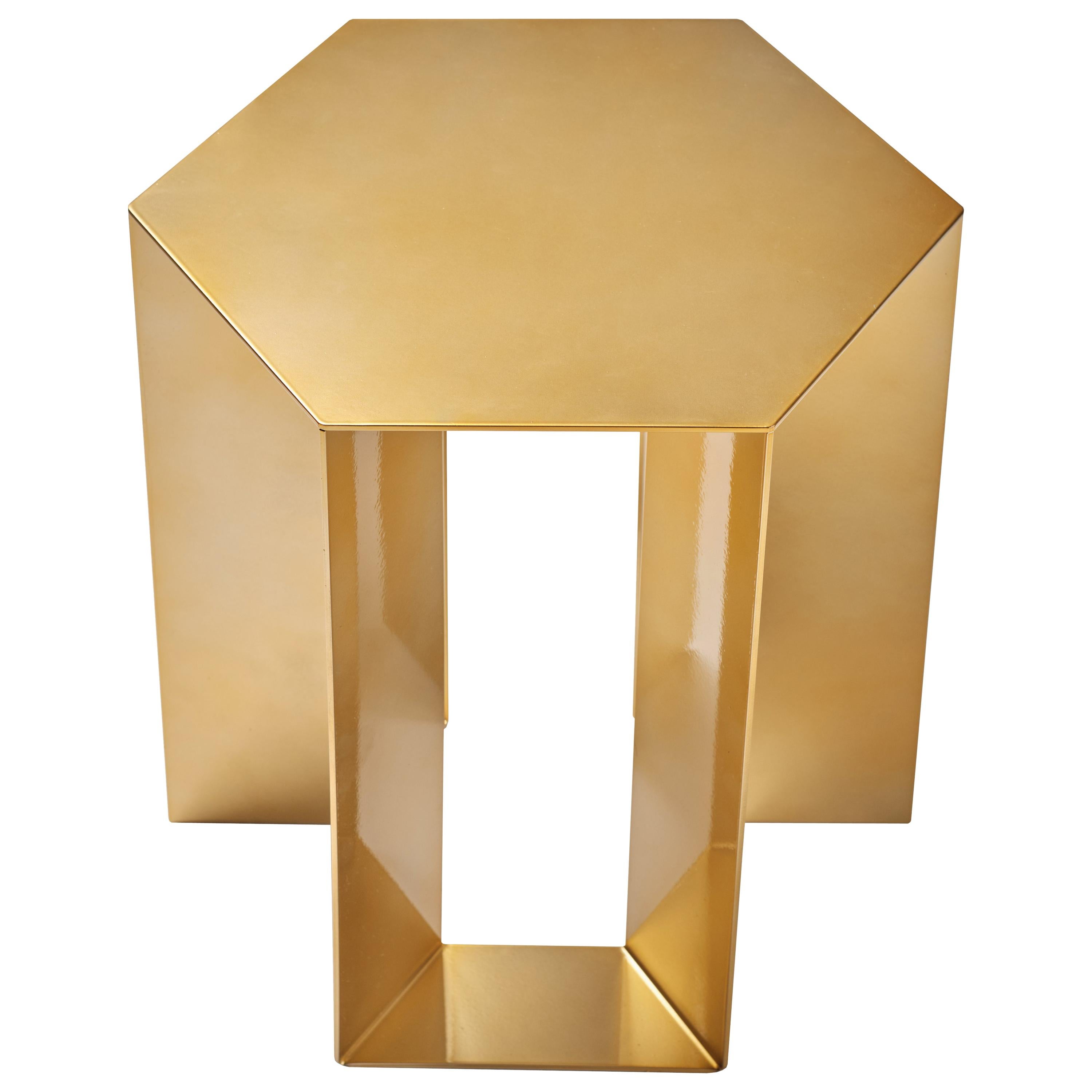 "Alato" Modern Sheet Metal Side Table with Shiny Gold Chrome For Sale